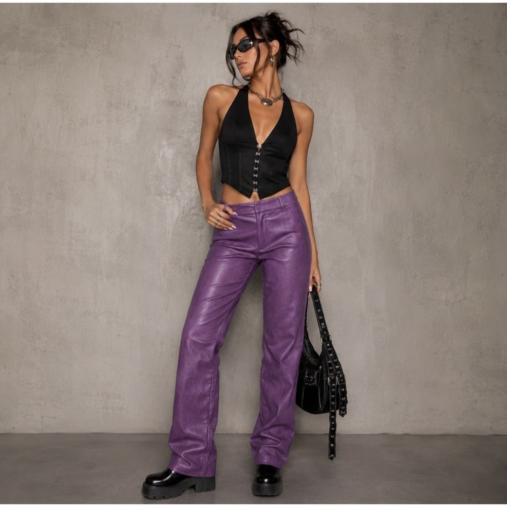 Y2K I Am Gia Zaros Faux Leather Pants M Purple High Waist Cyber Baddie Edgy
